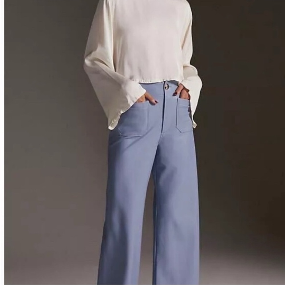 Anthropologie Maeve The Colette Faux Leather Wide Leg Pants 26 W Blue - Picture 4 of 6